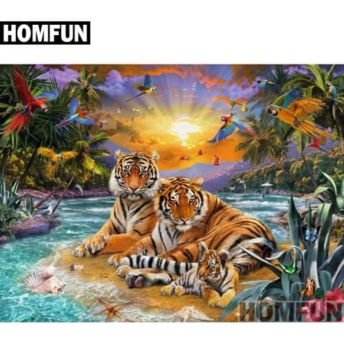 HOMFUN Full Square/Round Drill 5D DIY Diamond Painting "Tiger Family" 3D Embroidery Cross Stitch 5D Home Decor A00918