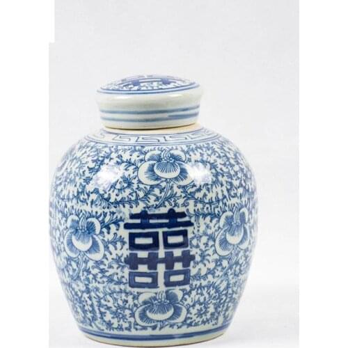 Happiness Jar Tea Jar Jingdezhen Qing Dynasty Antique Porcelain Ornaments Blue And White ceramic decorate jar vase