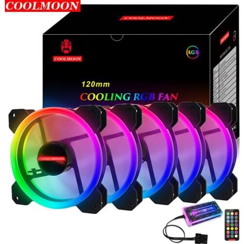 Coolmoon Sunshine Double Ring RGB Case Fan 120MM Desktop PC Cooling Fan 1200RPM Color-Changing Silent Fan with Remote Controller