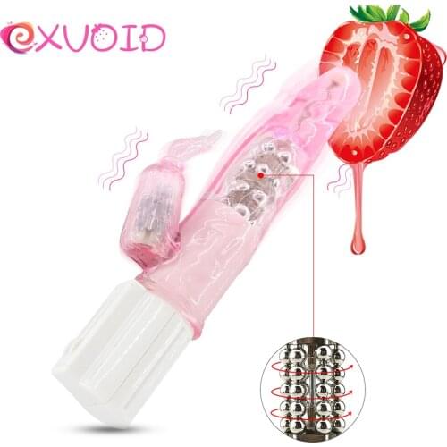 EXVOID Rabbit Vibrator Clitoris Stimulate Rotating Beads Realistic Dildo Penis Vibrator Multi-speed Sex Toys For Women