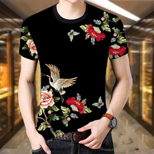 New mens short-sleeved T-shirt casual loose round neck tiger print bottoming shirt top trend mens clothing