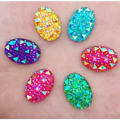 HOT 40pcs 13mm*18mm mix AB Resin Oval FlatBack Appliques/wedding DIY craft D96