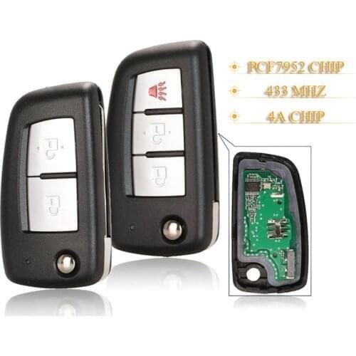 Kutery 5pcs 2/3 Buttons Remote Car Key Fob 433Mhz 4A Pcf7952 For Nissan Qashqai Pulsar C13 Juke X-Trail T32 Micra CWTWB1G767