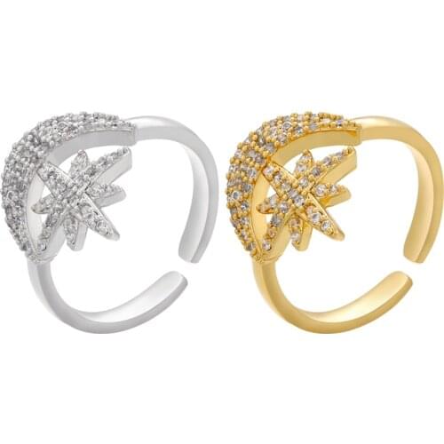 ZHUKOU Fashion star moon Ring For Women Girls Trendy Vintage gold Open Adjustable Ring Special Resizable Ring Jewelry VJ118