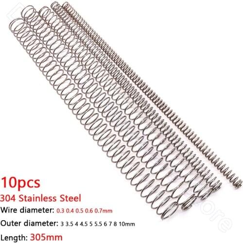10pcs 305mm Compression Spring 304 Stainless Steel Pressure Spring Wire Dia 0.3 0.4 0.5 0.6 0.7mm Outer Dia 3 4 4.5 5 5.5 6-10mm