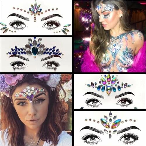 Beautiful Crystal Eye Sticker Glitter Face Decor Sticker For Stage Show Body Art Tribal Style Flash Eye Jewelry Decor Cosmetic