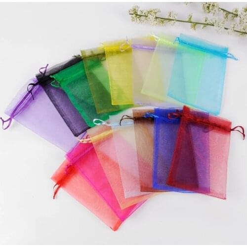 50/100 Pcs/lot Champagne Color Drawstring Organza Bag Small Pouches Jewelry Package Used For Wedding Party Decoration Bag 50