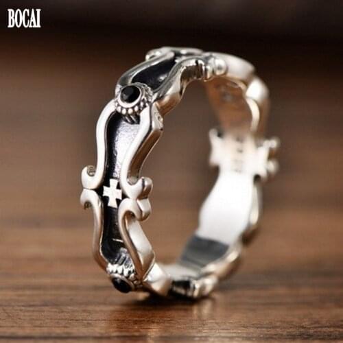 Noe 100% real s925 pure silver jewelry retro devil eye cross ring for men and women fashion thai silver men and women rings