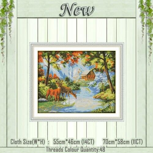 Deer tweet at the creek diy painting counted printed on the canvas DMC 11CT 14CT kits NKF Cross Stitch embroidery needlework Set