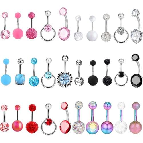 5pcs/lot Sexy Stainless Steel Belly Button Rings Set Zircon Soft Ceramic Umbilical Nail Belly Piercing Jewelry Ombligo Female