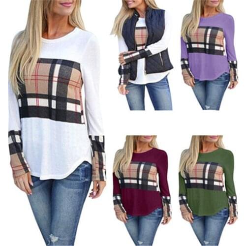 New Auntumn Winter Tops Fashion Women girl Round collar Patchwork long sleeve T-shirt Pullovers woman tshirts