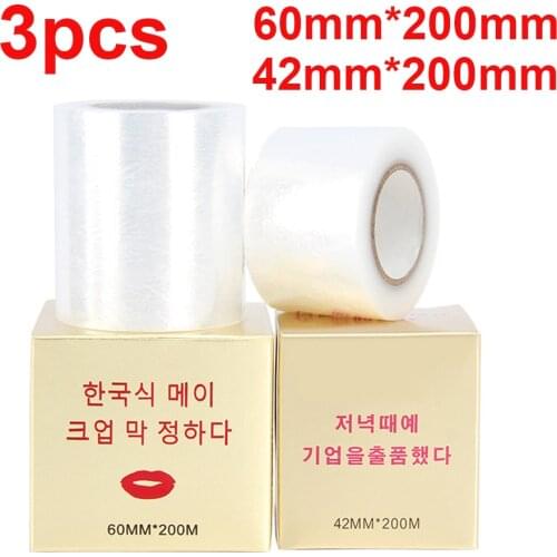 3pcs 42mm*200m 60mm*200m Disposable Eyebrow Lip Tattoo Plastic Wrap Preservative Film Makeup Microblading Wrap Cover Tape Roll