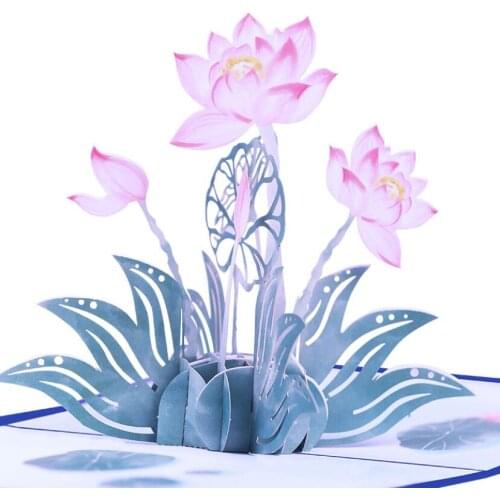 10pcs Hollow Lotus Flower Handmade Origami 3D Pop UP Greeting Card Invitation For Wedding Birthday Xmas Party Souvenirs Gift