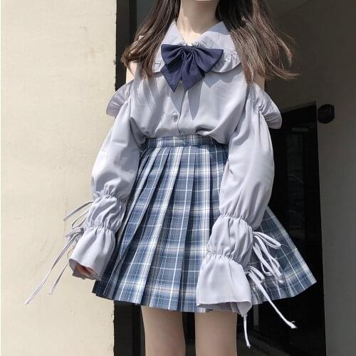 Autumn Three piece set Korea Ulzzang College JK Uniform Casual Punk Plaid A-line High Waist Pleated Skirt kawaii Sweet Women Set