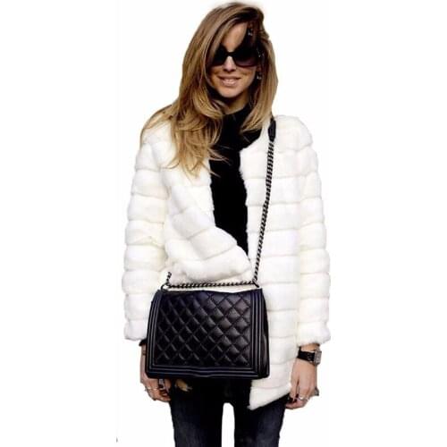 Faux fur coat 2019 Winter new Europe and America S-4XL plus size Slim Long Sleeve White Black Beige Fashion Faux fur coat LR293