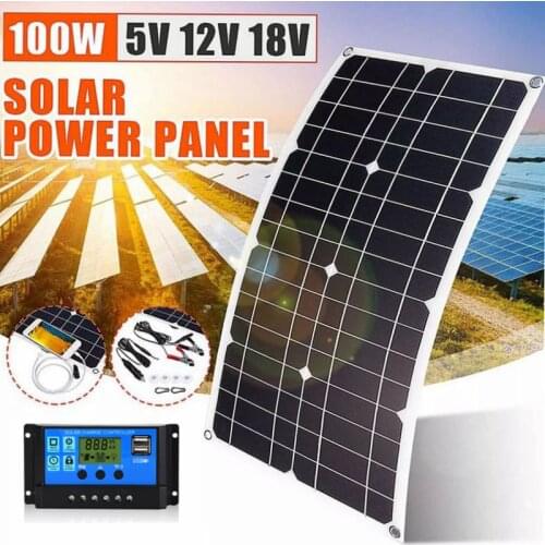 100W Portable Solar Panel Kit 18V/5V Dual USB Power Bank Board External Battery Charging Solar Cell Car Charger with Controller