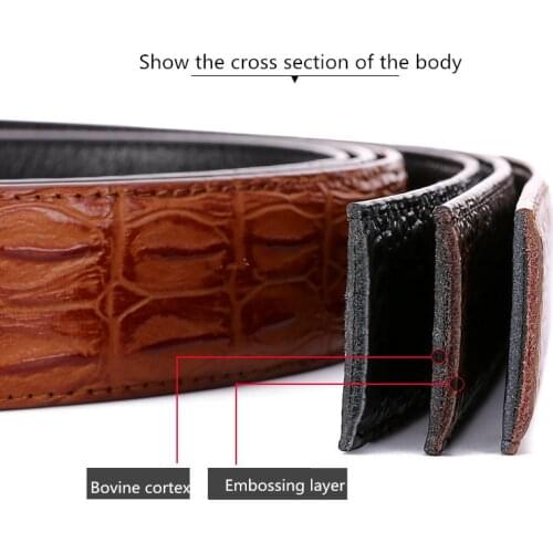 High Quality Luxury No Buckle Belt Mens Fashion Crocodile Grain Designer Genuine Leather Waist Strap Automatic Buckle Upscale