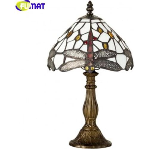 FUMAT Glass Art Table Lamp European Style Stained Glass Dragonfly Lamp Brief Living Room Bar Stand Lightings Light Fixtures