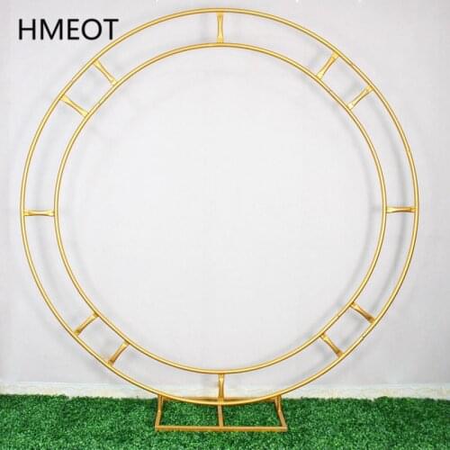 Wedding Arch Double Tube Iron Ring Shelf Artificial Flower Stand In/Outdoor Wedding Backdrop Decor Ring Arch Props Gold White