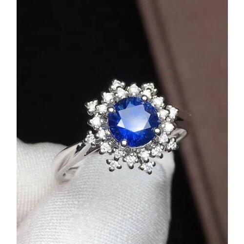 T110 Blue Sapphire Ring 1.3ct Real Pure 18 K Natural Unheat Blue Sapphire Gemstone Diamonds Stone Female Ring