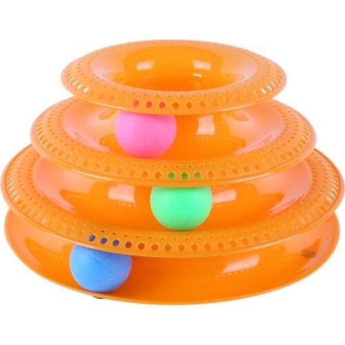 Three Levels PlasticTower Tracks Disc Cat Pet Toy Intelligence Amusement Rides Shelf Cat Toys Training Amusement Ball