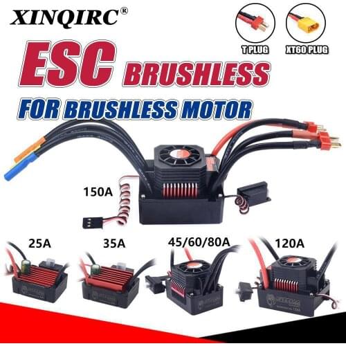 Waterproof Brushless ESC Speed Controller T-PLUG XT60-PLUG 35A 45A 60A 80A 120A 150A for 1/8 1/10 1/12 RC Racing Car