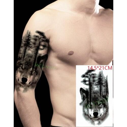 Waterproof Temporary Tattoo Sticker Wolf Forest Tree Animal Tatto Stickers Flash Tatoo Fake Tattoos for Men Women