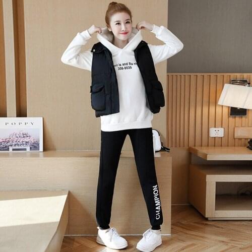 WOMENS Set Autumn And Winter Outerwear 3pcs Set 2019 New Style Plus Velvet Thick Winter Cotton Maternity Clothes Winter