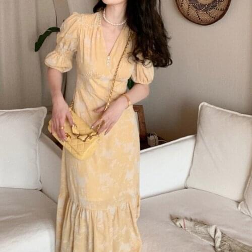 Bella new Summer Elegant Print Dress Women Designer V-Neck French Retro Party Midi Dress Chic Short Sleeve Casual Vintage 2021