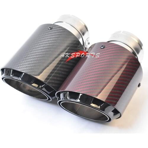 1PC Universal Three Layer Exhaust Pipe Twill Glossy Black And Red Fiber Carbon Car Muffler Tip For Cayenne