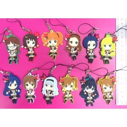 12pcs/lot The idolm ster cinderella Original Japanese anime figure rubber Silicone mobile phone charms/key chain/strap G930