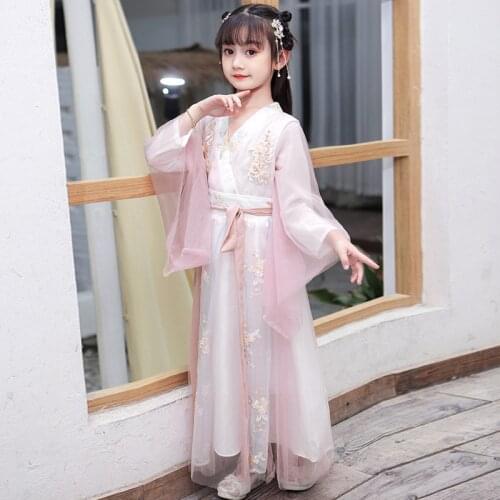 2021 Girls Ancient Chinese Opera Tang Dynasty Han Costume Chinese Traditional Hanfu Dress Child Clothing Folk Dance Party Dress