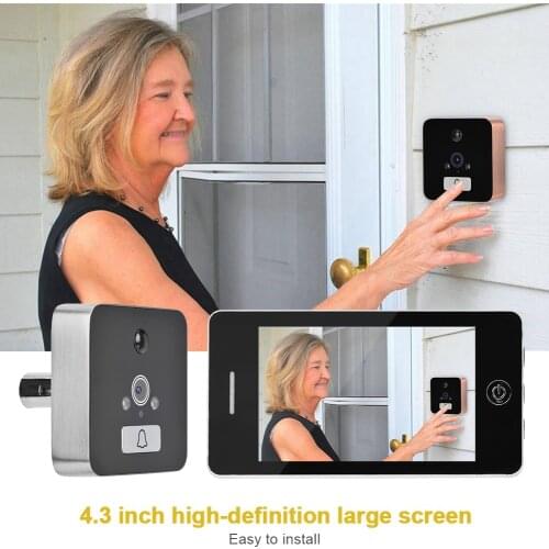 4.3inch Visible Intelligent 960P Electric Door Bell Peephole Security Camera Door Viewer Silver