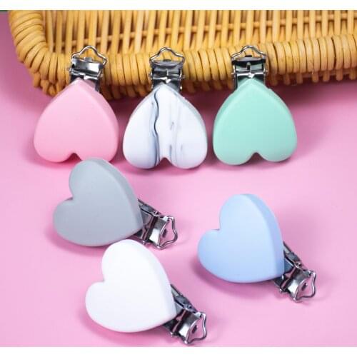3 PCS Heart Shaped Pacifier Clips Silicone Baby Nippe Holder Clip Non-toxic Nipple Clasps Pacifier Chain Silicone rodent