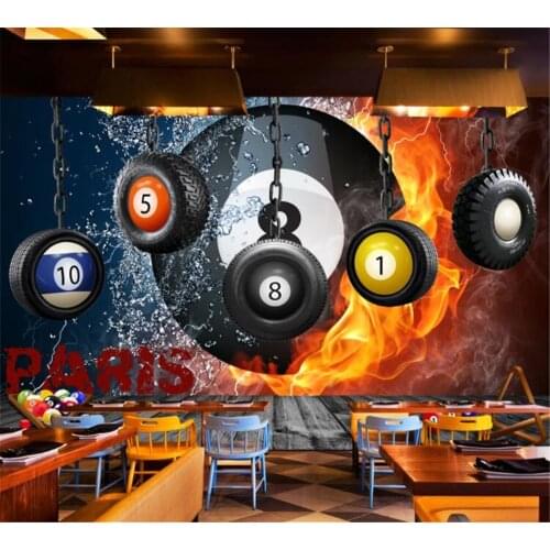 Beibehang Customized wallpaper 3D retro nostalgic car tire fitness billiard hanging wheel sports background wall decoration