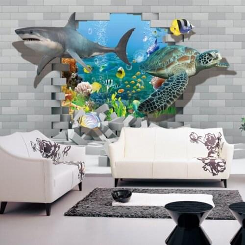 3D three-dimensional underwater world cartoon living room childrens room background wallpaper Custom sizes