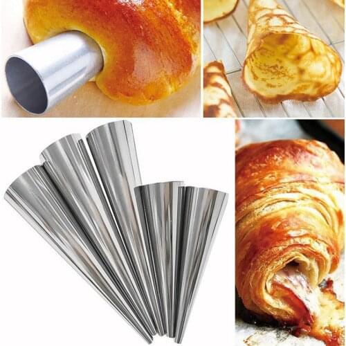5pcs/set Conical Tube Cone Roll Moulds Stainless Steel Spiral Croissants Molds Pastry Cream Horn Cake Bread Mold