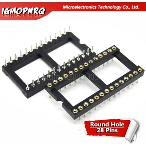 5pcs Round Hole 28 Pins Wide 2.54MM DIP DIP28 IC Sockets 28 PIN Adaptor Solder Type IC Connector