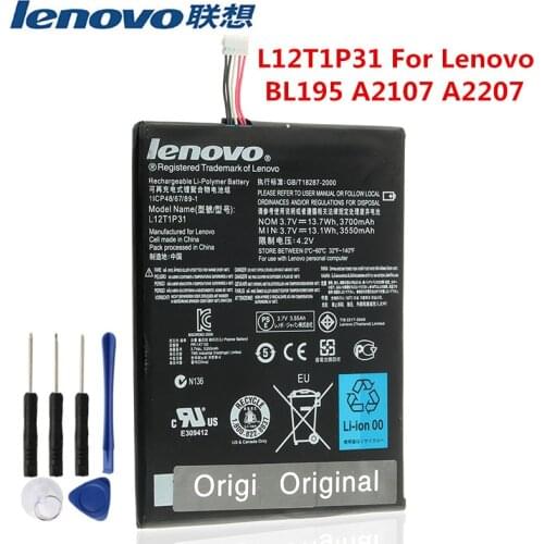 3.7V 3550mAh L12T1P31 For Lenovo BL195 A2107 A2207 Battery