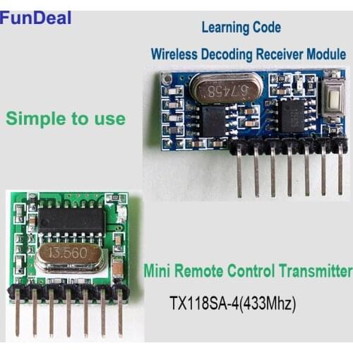 433 Mhz Mini Wireless Receiver and Transmitter Remote Control Learning Code 1527 Decoder Module 4 Ch output With Learning Button