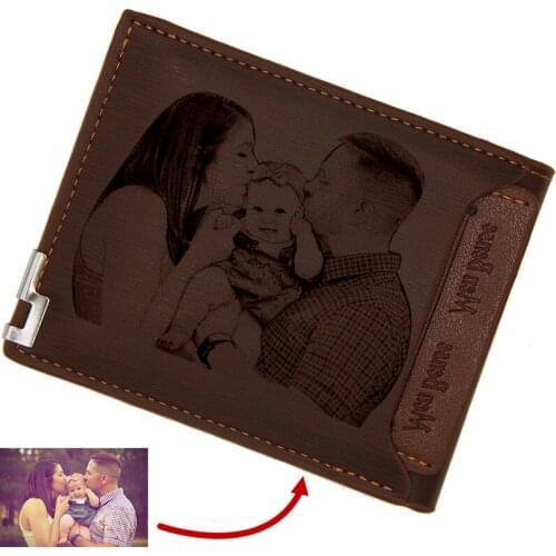 Picture Wallet Young Casual PU Leather Double-Fold Customize Laser Photo Engraving Wallet Thanksgiving Gift Purse For Men