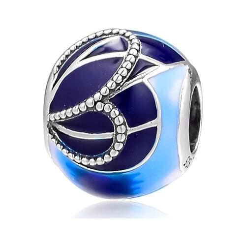 925 silver Beads Blue Butterfly Wing Charm Fits Beaded Snake Chain Bracelets Sterling Silver Jewelry Fashion Female DIY Beads
