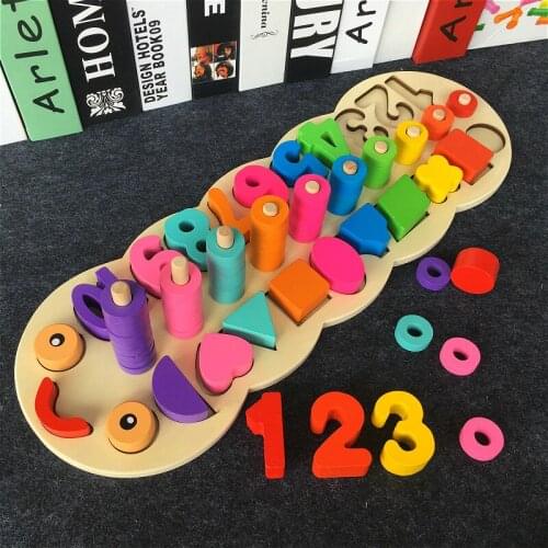Montessori Children Preschool Educational Wooden Toys Caterpillar Counting Board Wooden Math Toy Kids Educational Toys