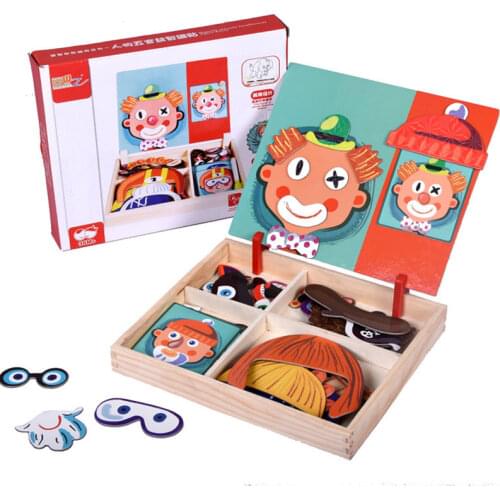 Kids Magnetic Puzzle Drawing Board Puzzle Toys Multifunctional DIY Character Dressing Scene Puzzle Wooden Toys Gift For Children