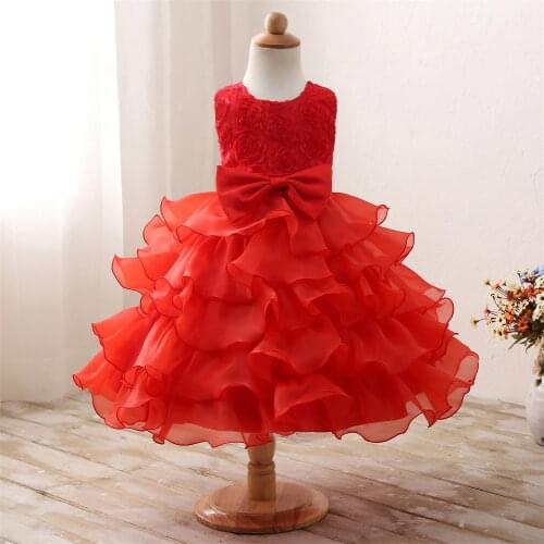 Girls First Merry Christmas Princess Dress Red Lace New Year Party Costume For Kids Children Flower Wedding and Birthday Gown