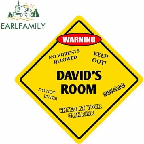 EARLFAMILY 13cm x 13cm for Davids Room Sign Funny Car Stickers JDM Vinyl Car Wrap Waterproof Anime Trunk Accessories Decal