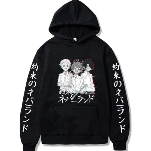 Hot Anime The Promised Neverland Hoodie Fashion Long Sleeve Loose Harajuku Streetwear Hip Hop Cloth