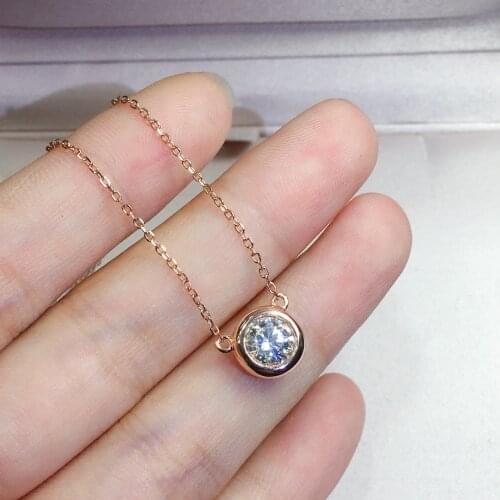 Inbeaut 925 Silver 18K Rose Gold Plated Excellent Cut 1 ct D Color Pass Diamond Test Round Moissanite Pendant Necklace for Women