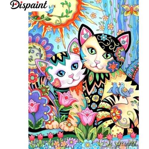 Dispaint Full Square/Round Drill 5D DIY Diamond Painting "Colorful Cat" Embroidery Cross Stitch 3D Home Decor A12506