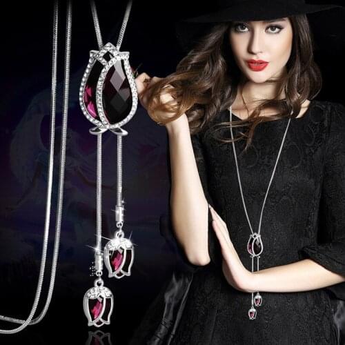 Classic Crystal Tulip Flower Long Necklace Simple New Fashion Sweater Necklaces Dress Accessories
